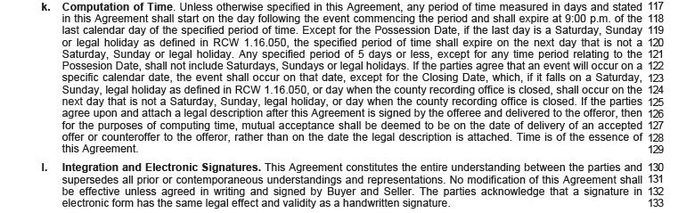 Fourth page of the Washington vacant land purchase agreement form