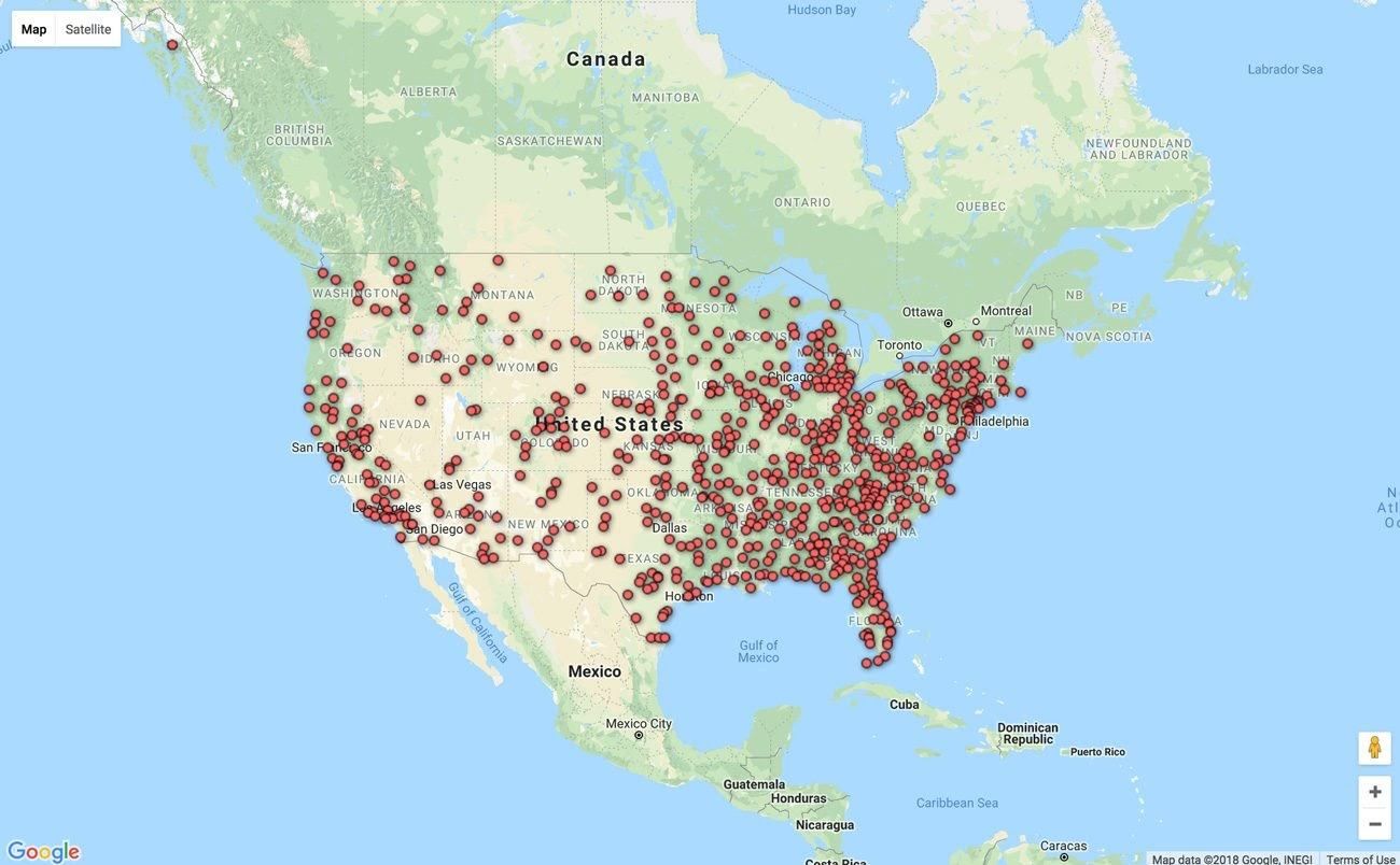 map showing multiple listing service locations across the United States
