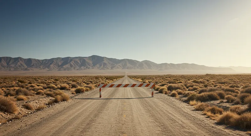 A roadblock on a desert path, representing the dead end of trying to sell a property with complex title issues