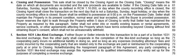 Third page of the Washington vacant land purchase agreement form